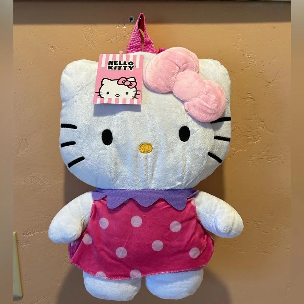 HELLO KITTY Pink & White Polka Dot Figural Backpack Made By Sanrio
